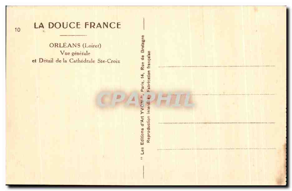CPA Orleans Tour de la cathedrale  — Verso