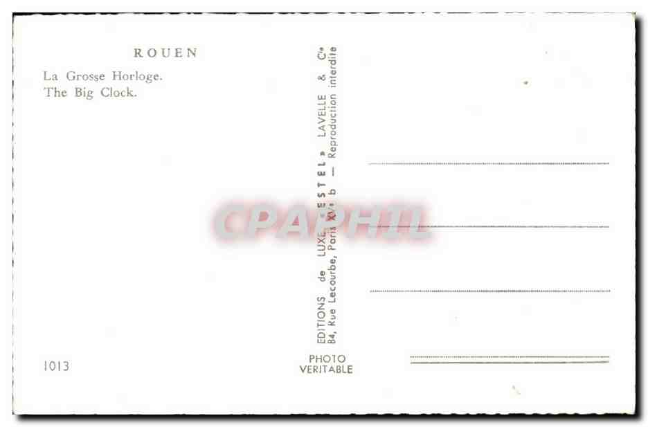 CPA Rouen La Grosse Horloge The Big Clock — Verso