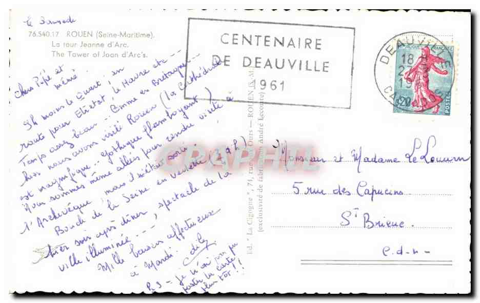 CPA Rouen La Tour Jeanne d'Arc The Tower of Joan — Verso