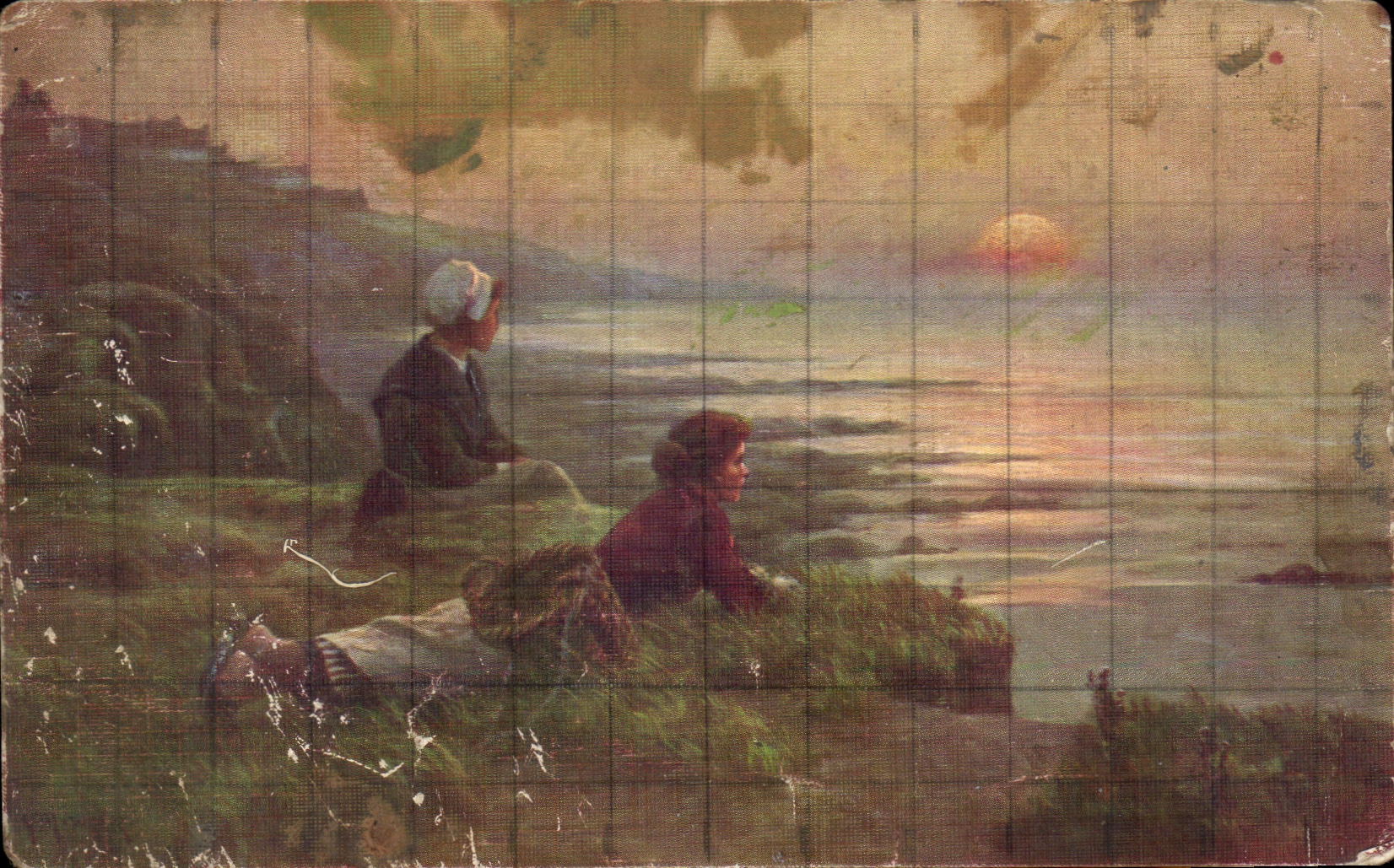 Deux personnes contemplent un coucher de soleil — G. Maroniez, pinxit — Salon de Paris, S.A.F., n° 578