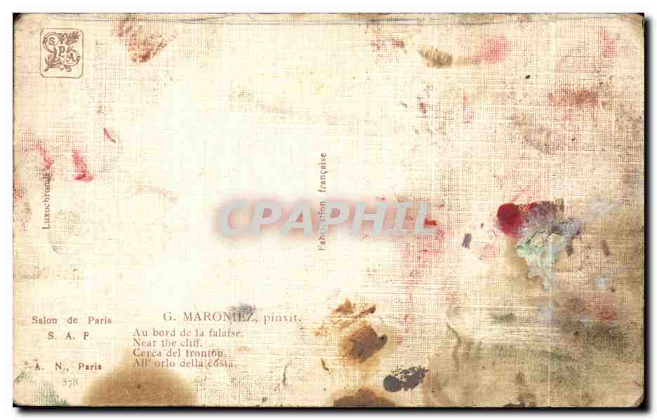 Deux personnes contemplent un coucher de soleil — G. Maroniez, pinxit — Salon de Paris, S.A.F., n° 578 — Verso