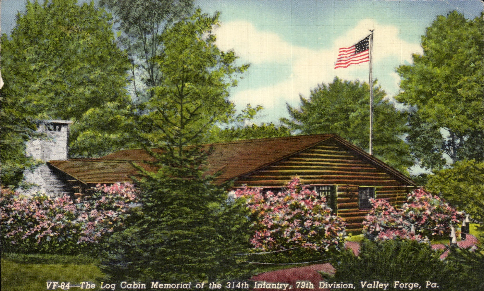 CPA The log Cabin Memorial of the 314the infrantry 79th division Valley Forge Pa