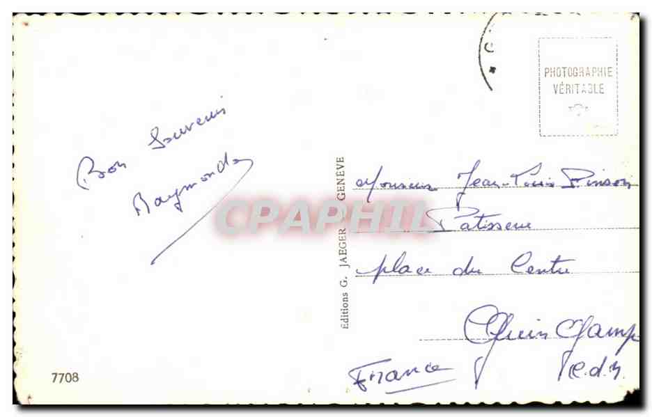 Lac Léman — Château de Chillon et les Dents du Midi — Éditeur G. Jaeger, n°7708 — Verso