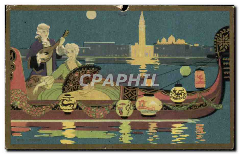 CPA Gondole a VEnise Fantaisie Eventail