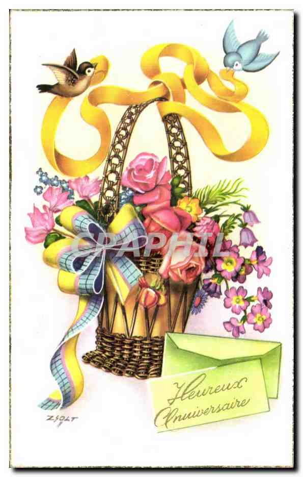 CPA Fantaise Fleurs Heureux anniversaire