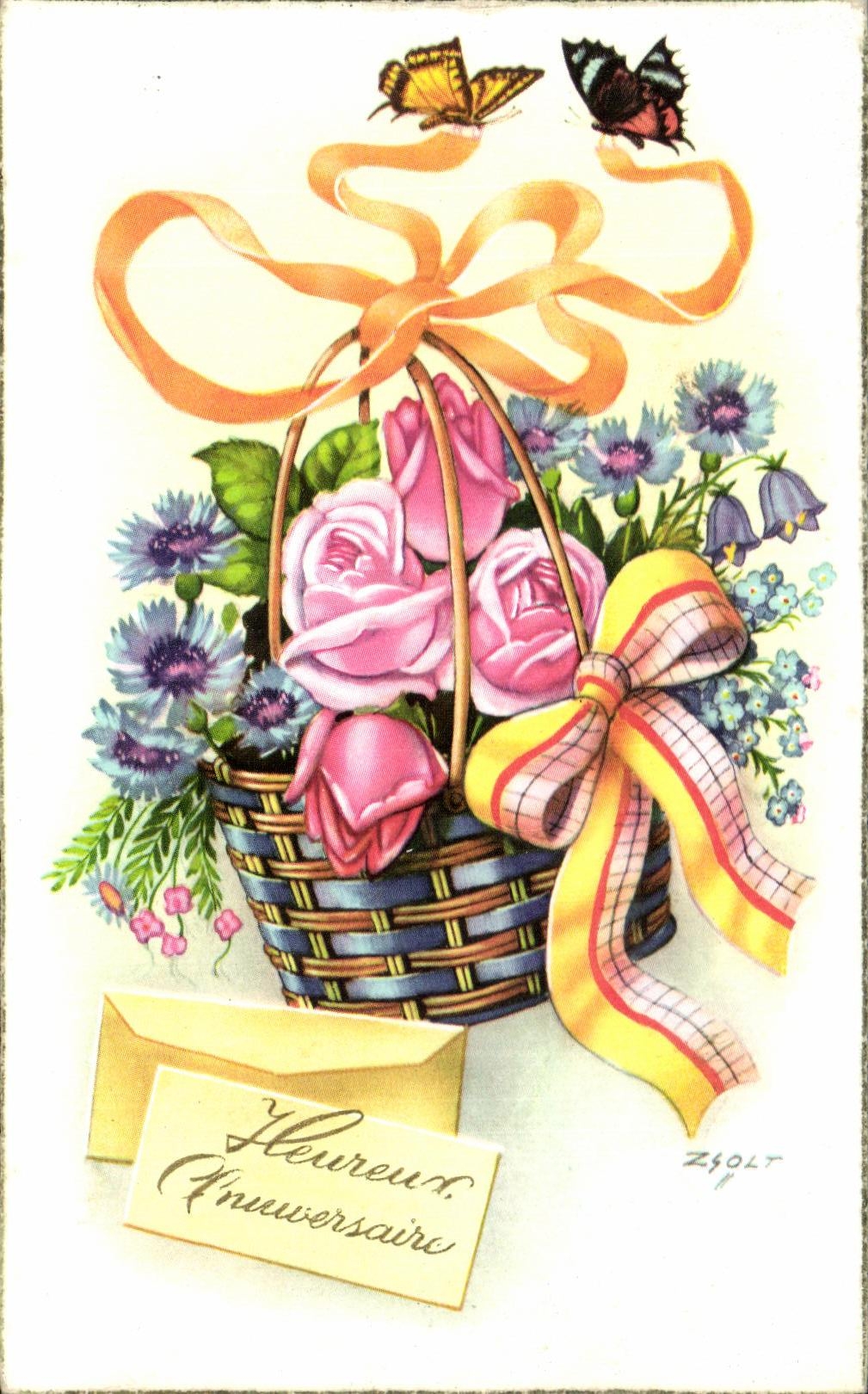CPA Fantaise Fleurs Papillon 