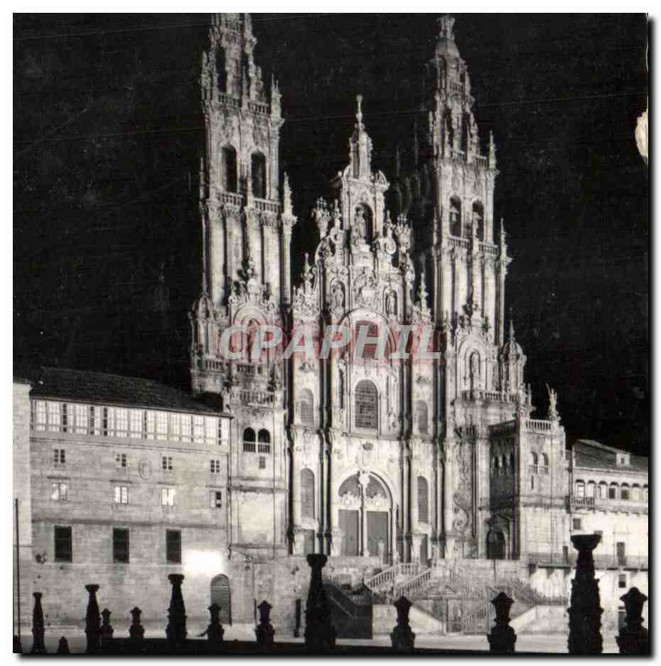 CPA Santiago de compostela catedral ln fachada del obradoito ituminada