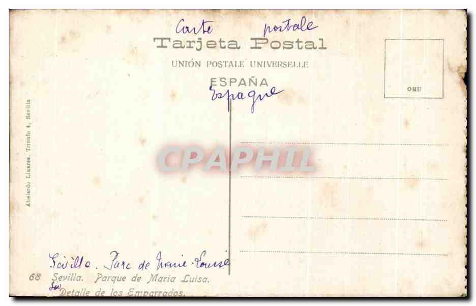 CPA Sevilla parque de maria luisa detalle de les emparraaos — Back