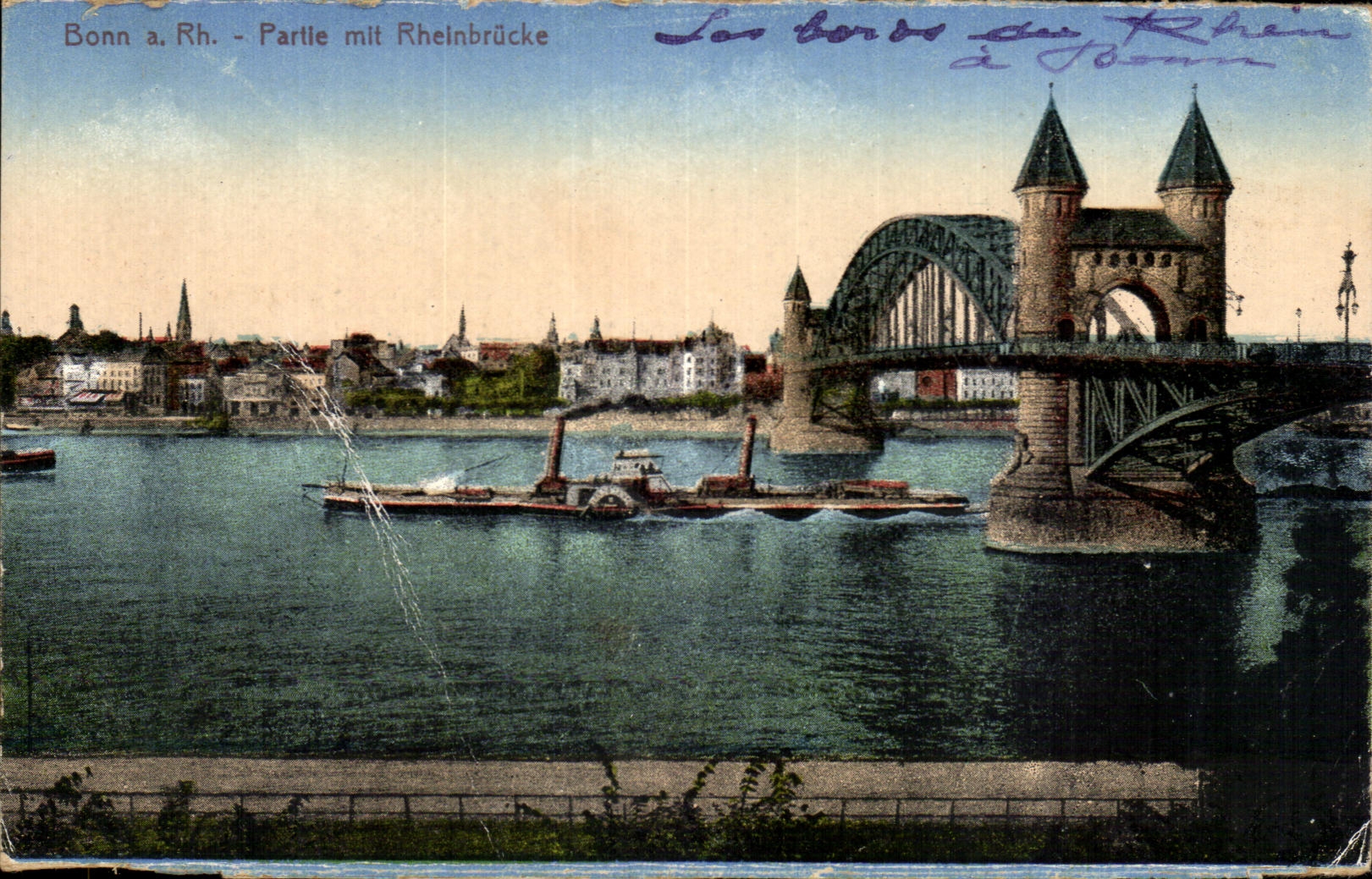 CPA Bonn Rh Partle mit Rheinbrucke Bateau