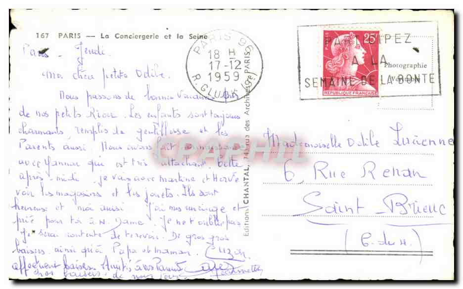 CPA Paris La Conciergerie et la Seine — Verso