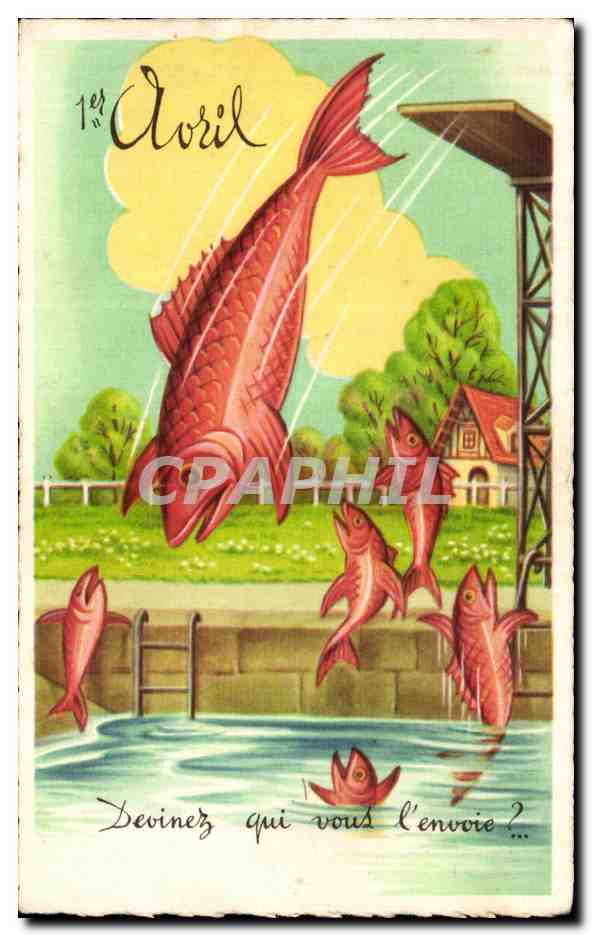 CPA Devinez qui vous l'envoie Poissons 1er avril Paques Easter