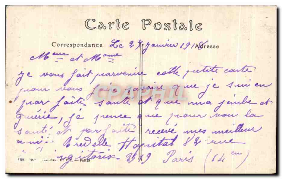 CPA La Chapelle Hopital Ecole de la societe de Secours aux blesses militaires Paris Militaria  — Verso
