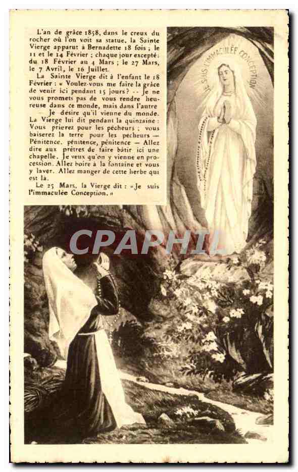 CPA L'an de grace dans le Creux du rocher ou l'on voit sa Statue la Sainte Vierge apparut a Bernadette fois Lourds 