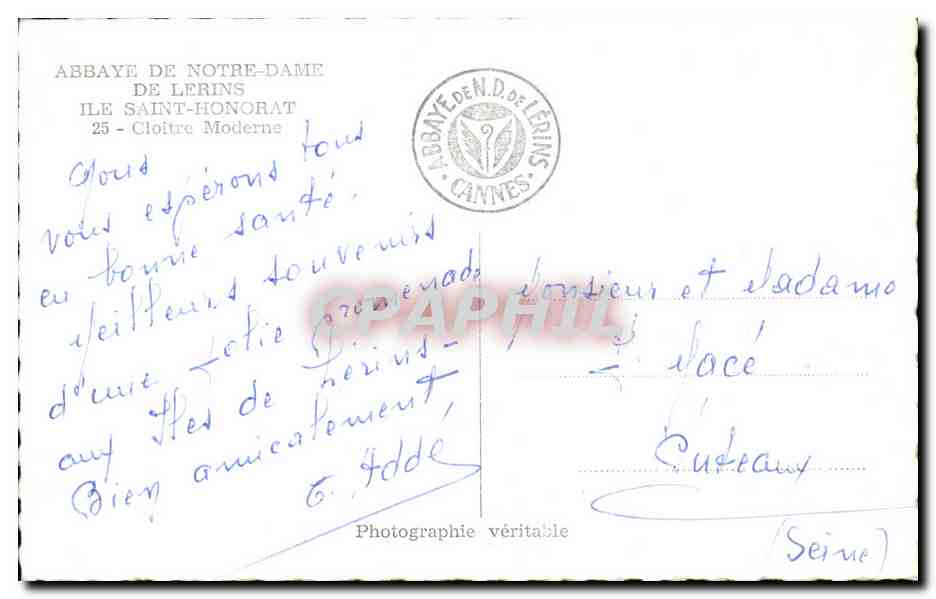 CPA Abbaye de Norte Dame de lerins lle Saint Honorat Cloitre Moderne — Verso