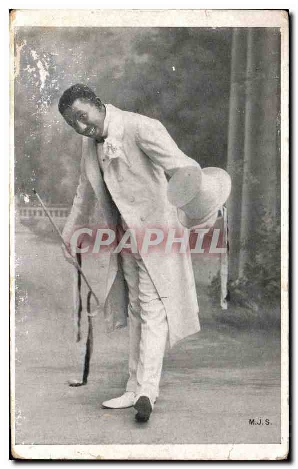 CPA Fantaisie Homme noir en costume blanc 