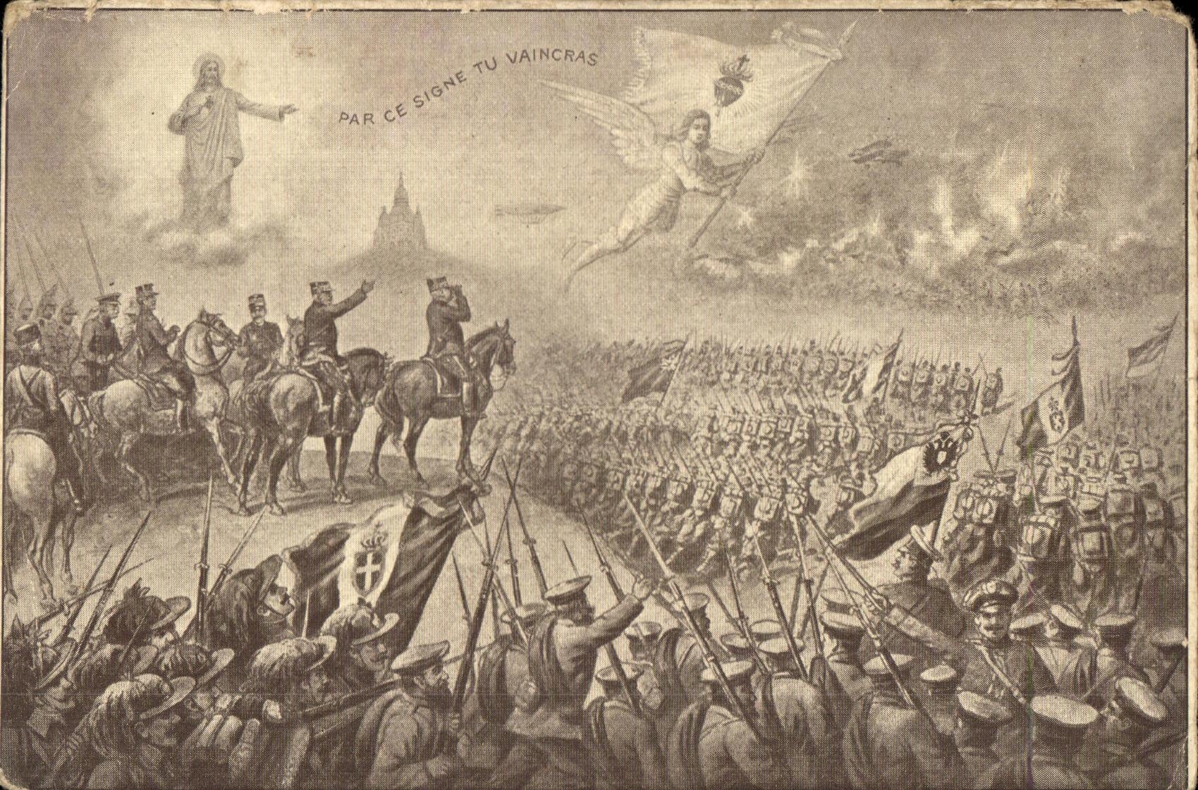 CPA en format double Priere d'un officier Militaria