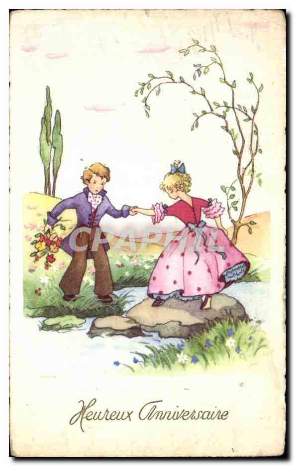 Enfants dans un paysage — Anniversaire — M. D. Paris, série n° 2405