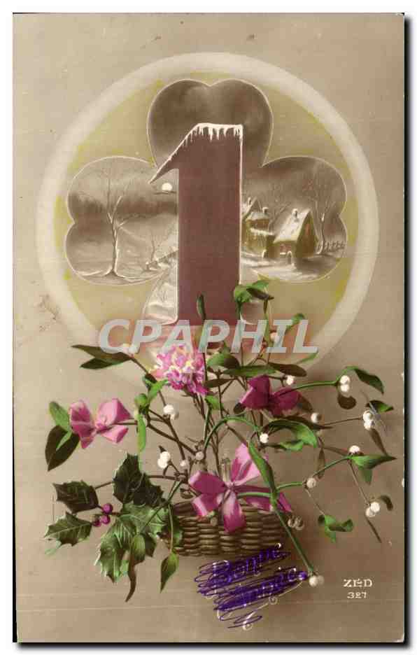 CPA Fantaisie Fleurs Trefle 1er de l'an