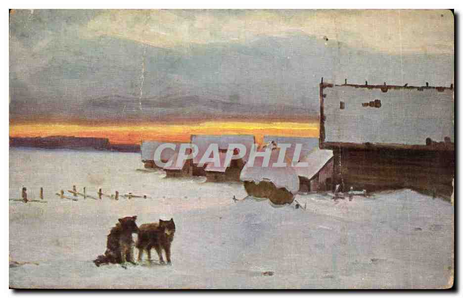 CPA peintres russes modernes Browar Erfolglos chiens dans la neige Russie Russia