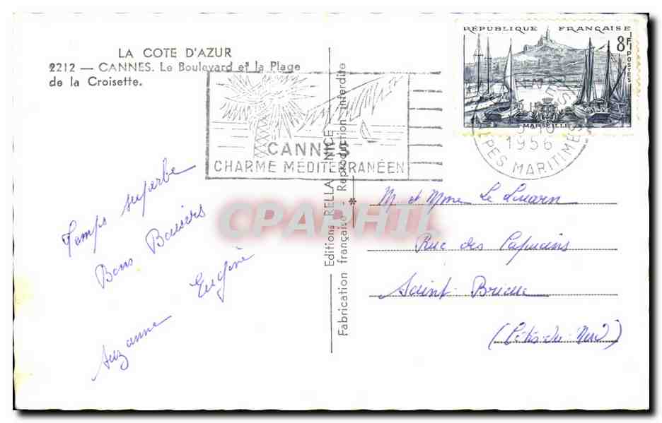CPA La Cote D'Azur Cannes Le Boulevard la Plage de la Croisette  — Verso