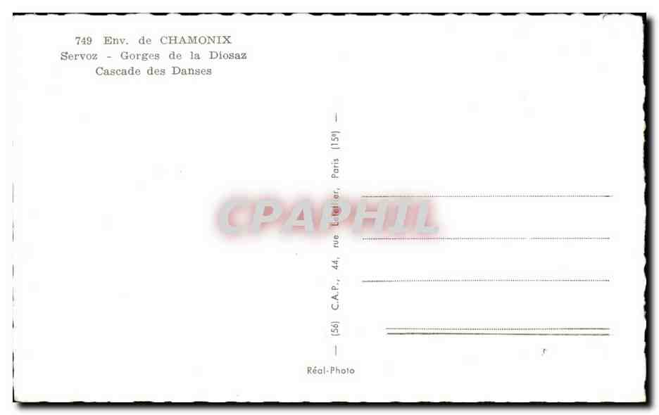 Gorges de la Diosaz — Cascade des Danses — Réal-Photo, 44 rue Létilier, Paris (15e) — Back
