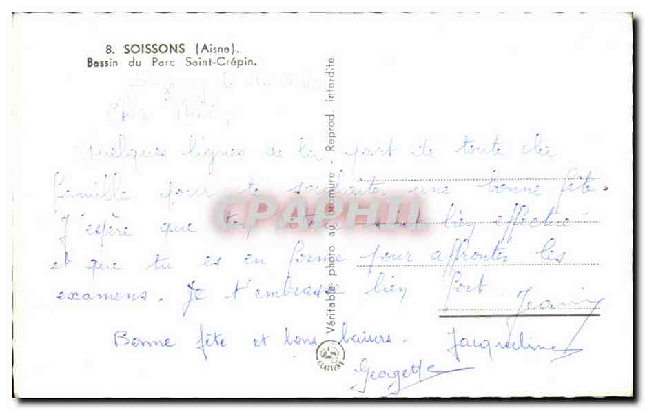 CPA Soissons Bassin du Parc Saint Crepin — Rückseite