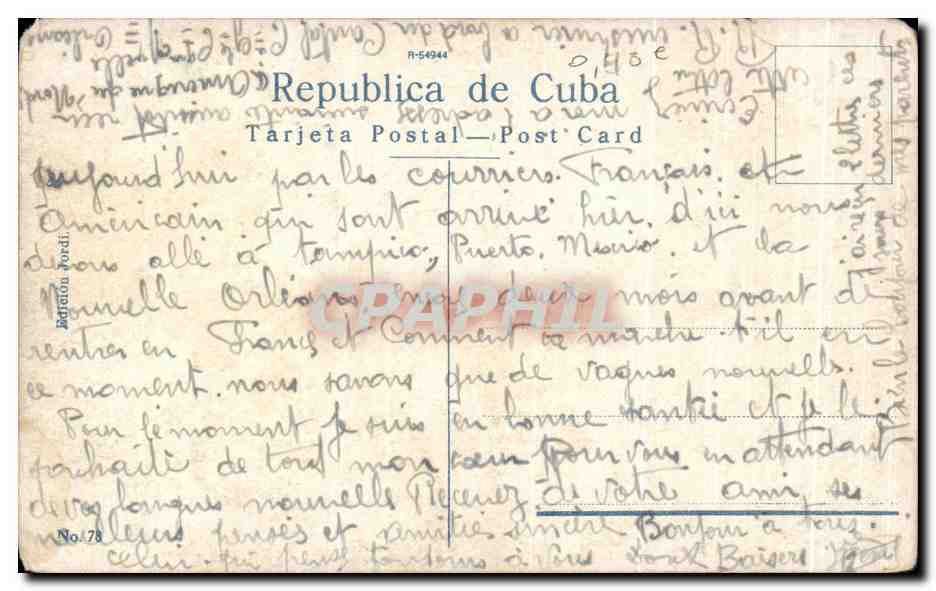 CPA Habana Monumento a Marti Statue Opera House and Inglaterra Hotel — Back