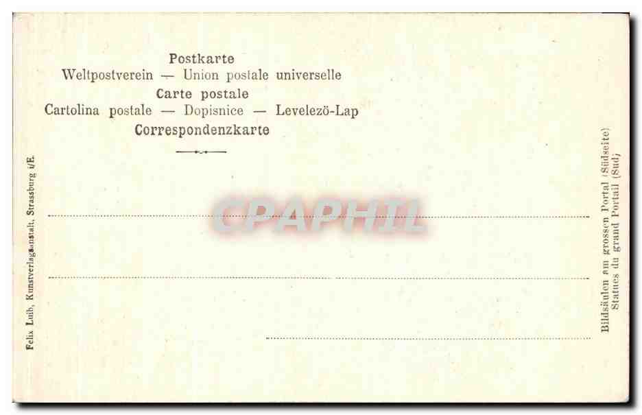 CPA Strasbourg Statue du grand portail — Verso