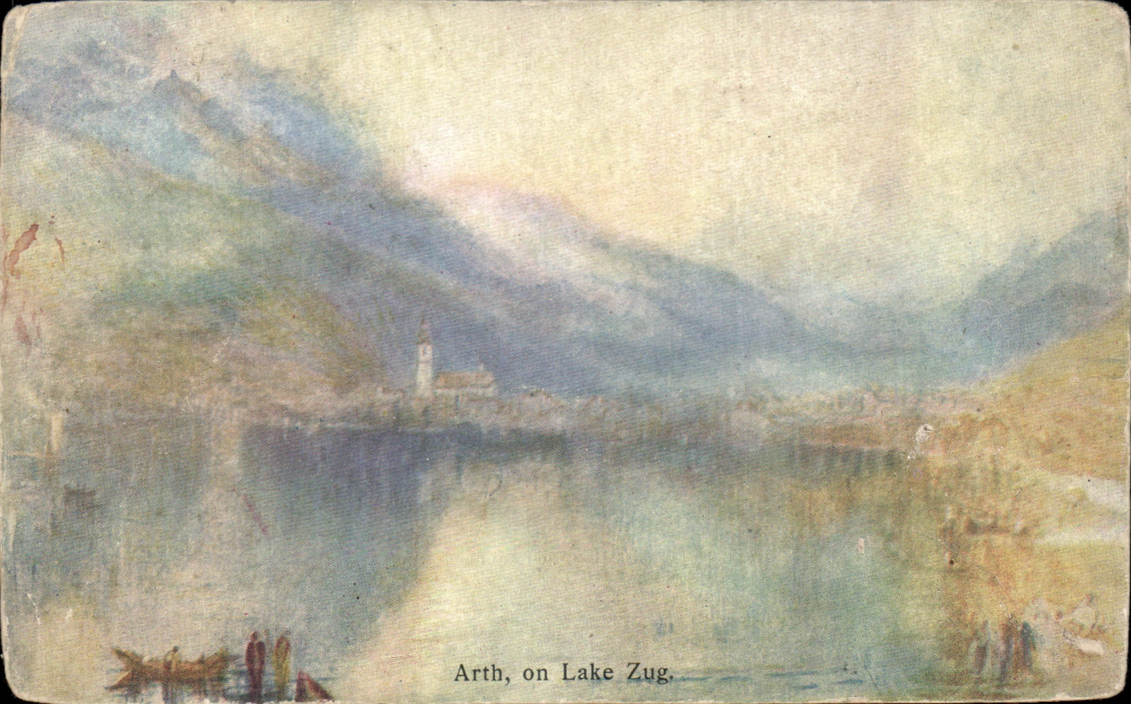 Arth, on Lake Zug — vue lacustre avec montagnes — C.W. Faulkner & Co. Ltd, British Production, série CWF