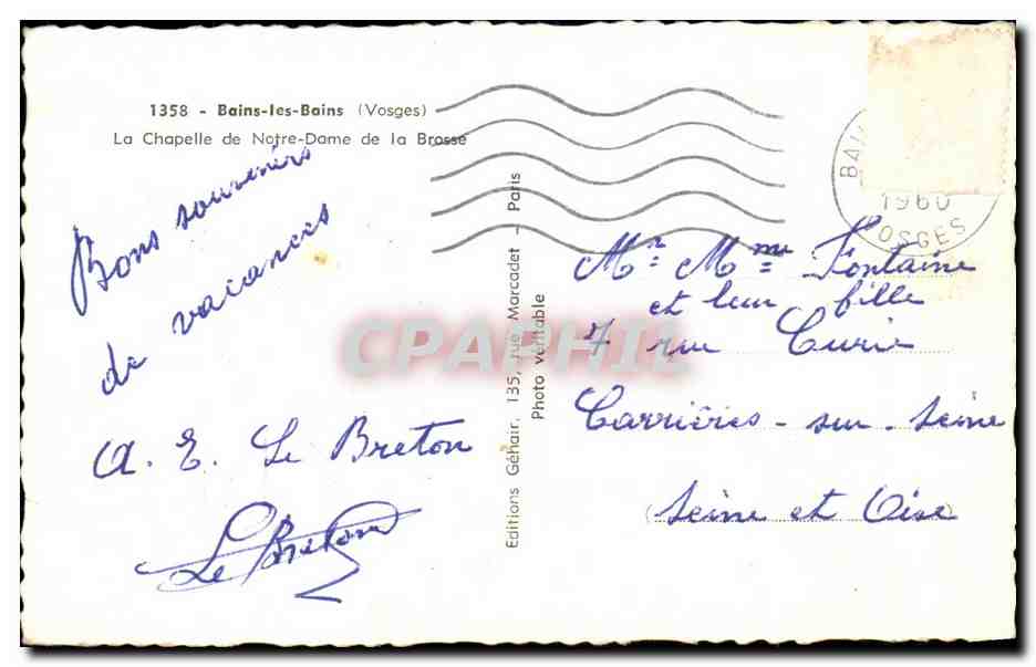 CPA Bains les Bains La Chapelle de Notre Dome de la Brosse — Rückseite