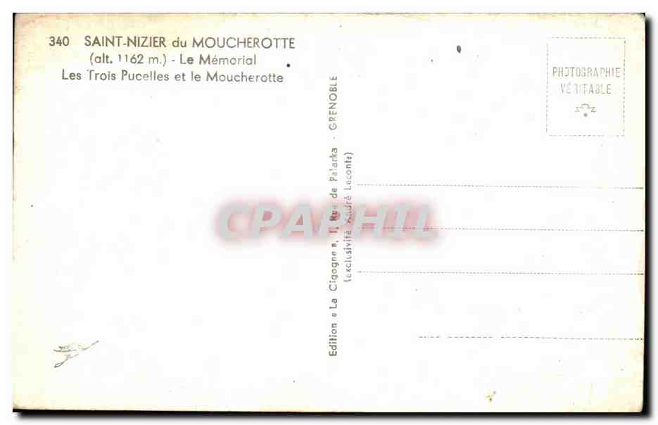 La Gigogne — Saint-Nizier du Moucherotte (alt. 1162 m.) — Le Mémorial — Édition La Gigogne — Rückseite