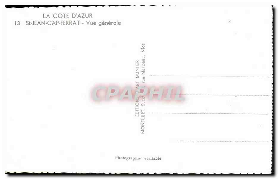 St-Jean-Cap-Ferrat — Vue générale — Éditions d'Art Munier — Verso