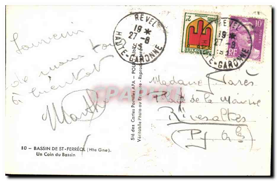 Bassin de St-Ferréol (Hte-Garonne) — Un Coin du Bassin — Sié des Cartes Postales APA — Reverso