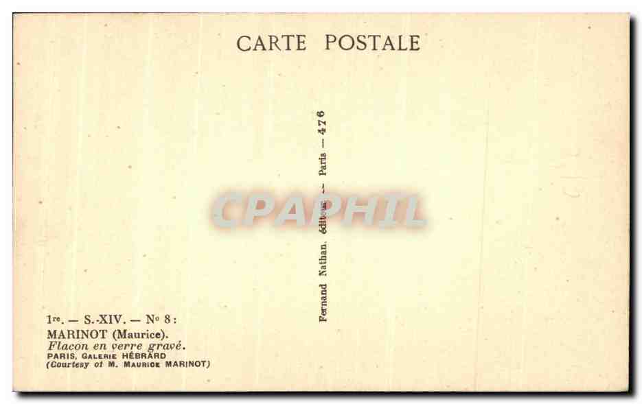 Flacon en verre gravé — Série XIV, n° 8 — Édition Nathan, Paris — Verso