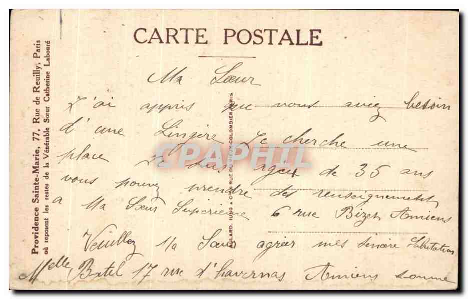 CPA Deuxieme Apparition de la Vierge de la Medaille Miraculeuse a la Venerable Soeur Catherine Laboure Fille de la Chari — Rückseite