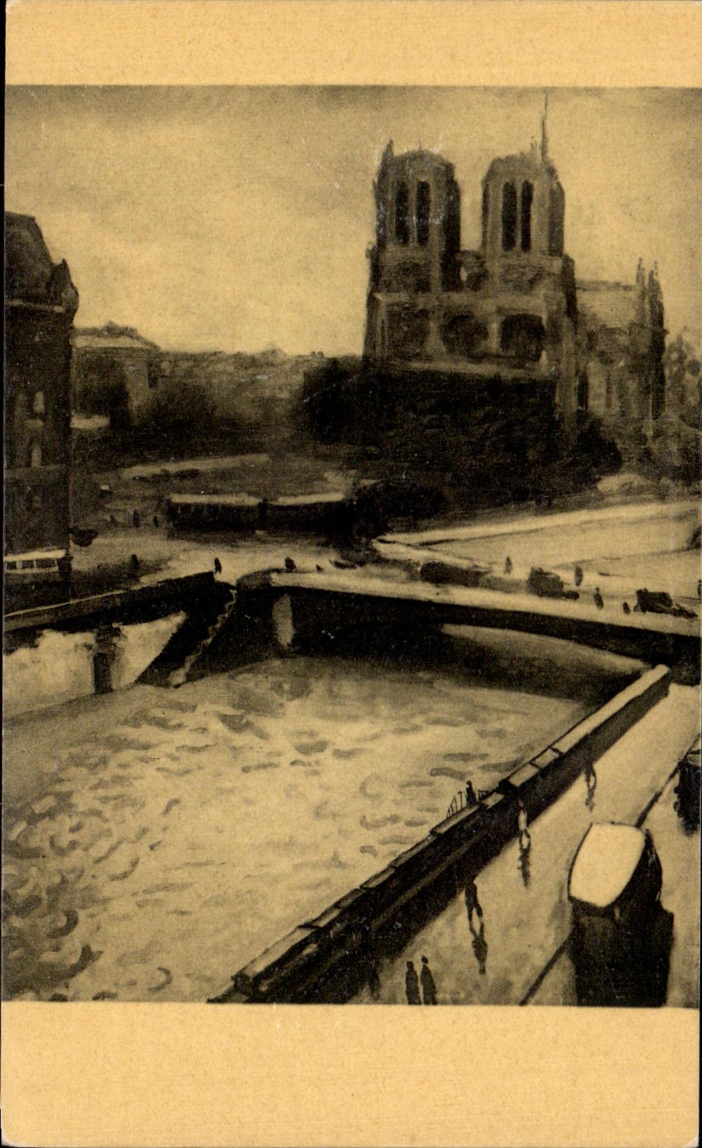 CPA Marquet Notre Dame de Paris et le Petit Pont