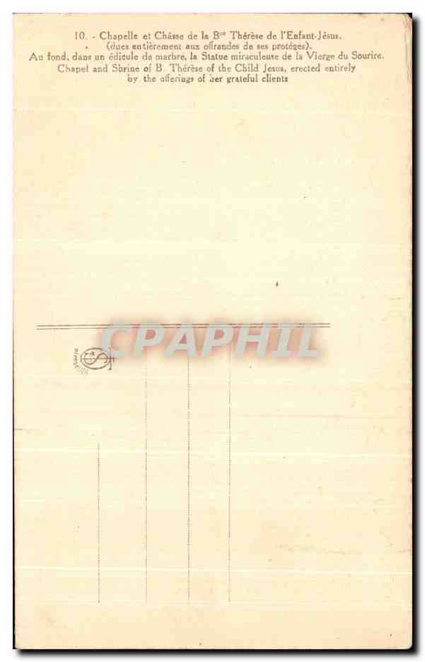 CPA Chapelle et Chasse de la Bienheureuse Therese de I'Enfant Jesus Lisieux — Verso
