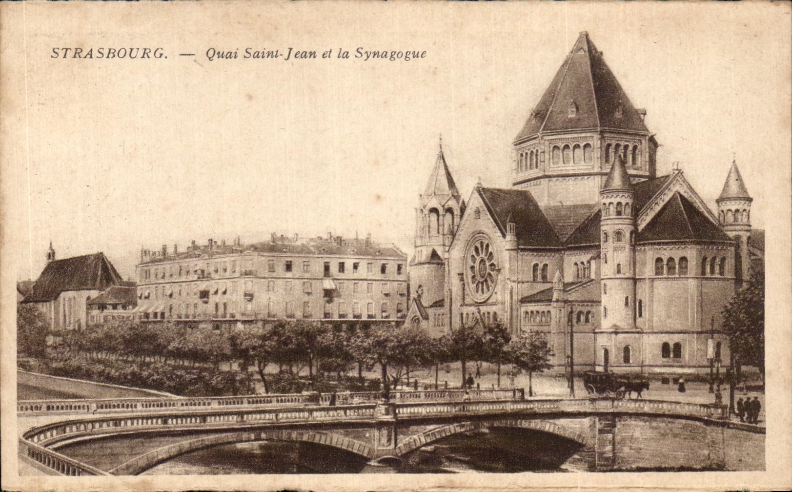 CPA Strasbourg Quai Saint Jean et la Synagogue Judaica