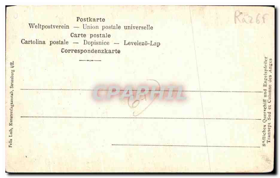 CPA Strasbourg Transept Sud et colonne des anges — Verso