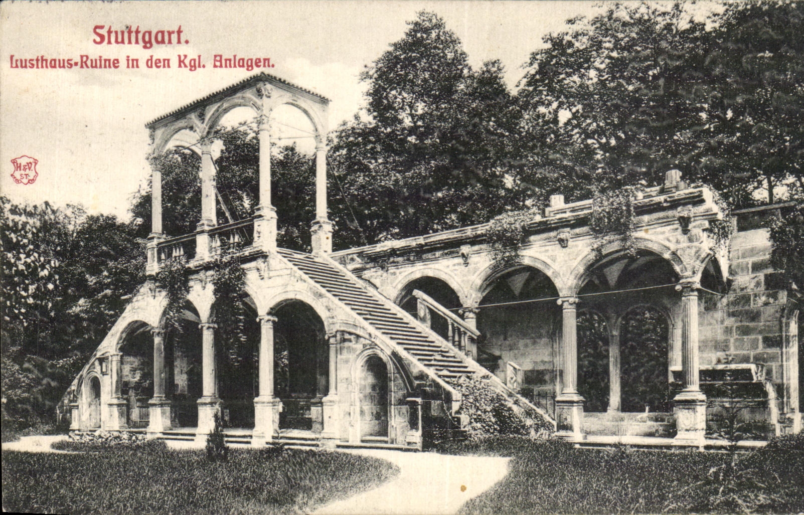 CPA Stuttgart Lusthaus Ruine in den Kgl Anlagen