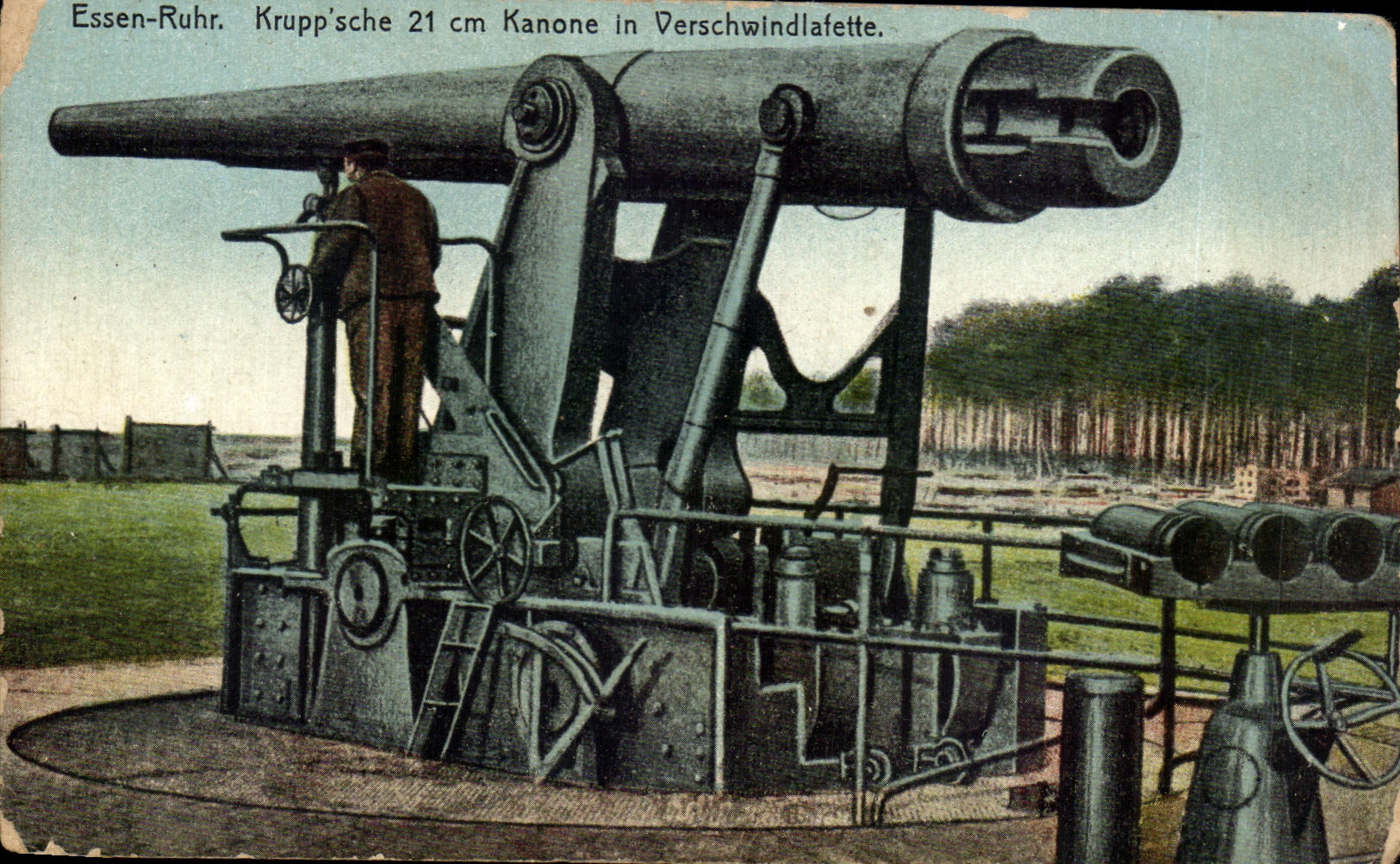 CPA Essen Ruhr Krupp'sche cm Kanone in Verschwindlafette Canon Militaria 