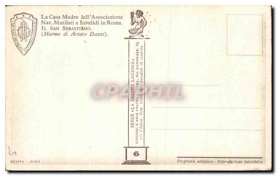 CPA La Casa Madre lell' Associazione Naz Mutilati c Invalidi in Roma Il San Sebastiano — Rückseite