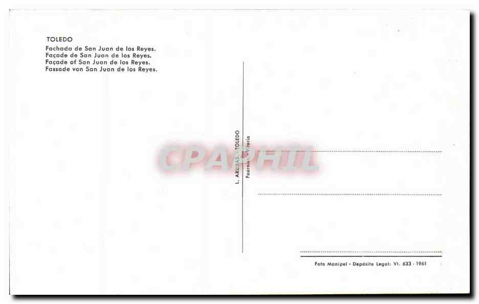 CPA Toledo Fachade de San Juan deles Reyes — Back