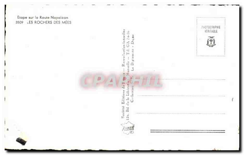 CPA Etape sur la Route Napoleon Les Rochers des Mess — Verso