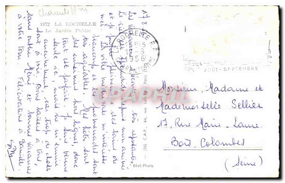 CPA La Rochelle Le Jardin Public — Verso