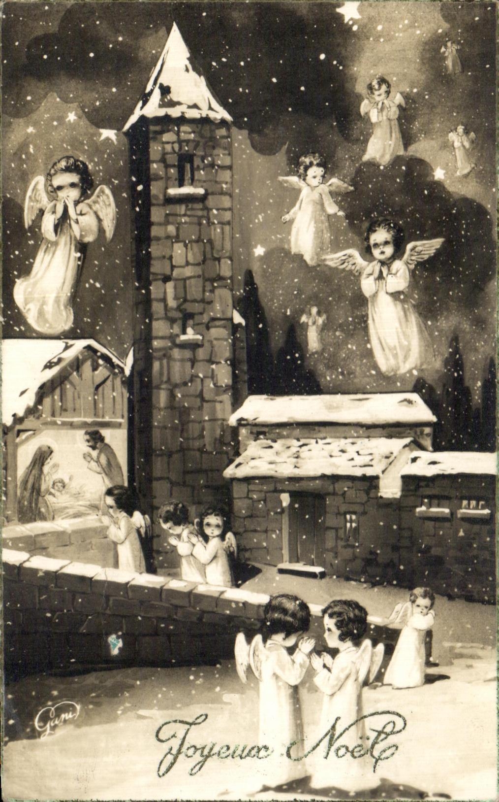 CPA Joueux Noel Christmas Ane Angel 