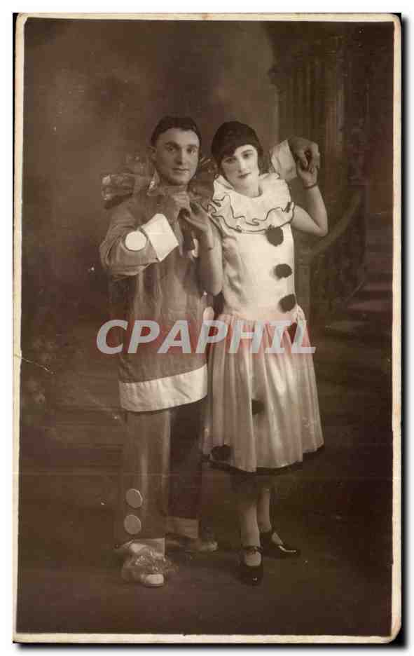 CARTE PHOTO Couple Pierrot Spectacle Femme