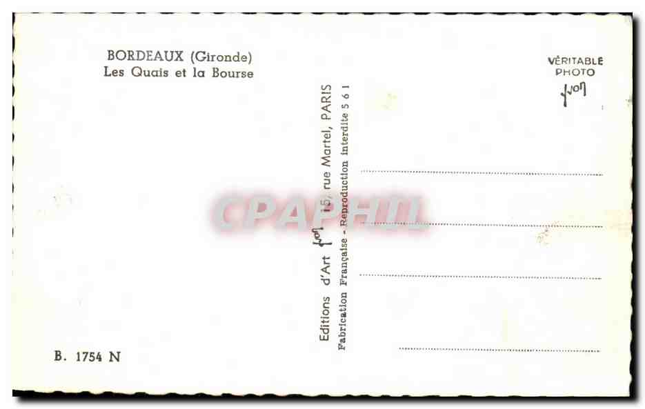 CPA Bordeaux Les quais et la Bourse  — Verso
