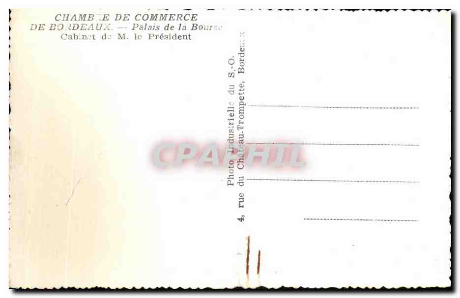 Cabinet du Président — Chambre de Commerce de Bordeaux — Palais de la Bourse — Verso