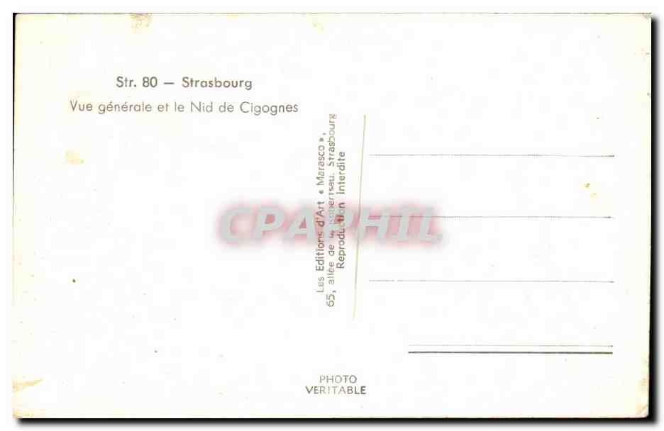 CPA Str Strasbourg Vue Generale et le Nid de Cigognes — Verso